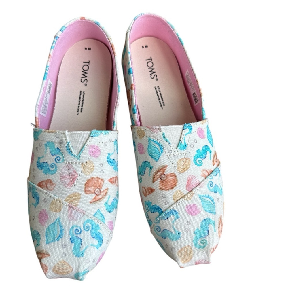 TOMS Women's Alpargata Natural Seashell Print Slip Ons - Picture 5 of 12